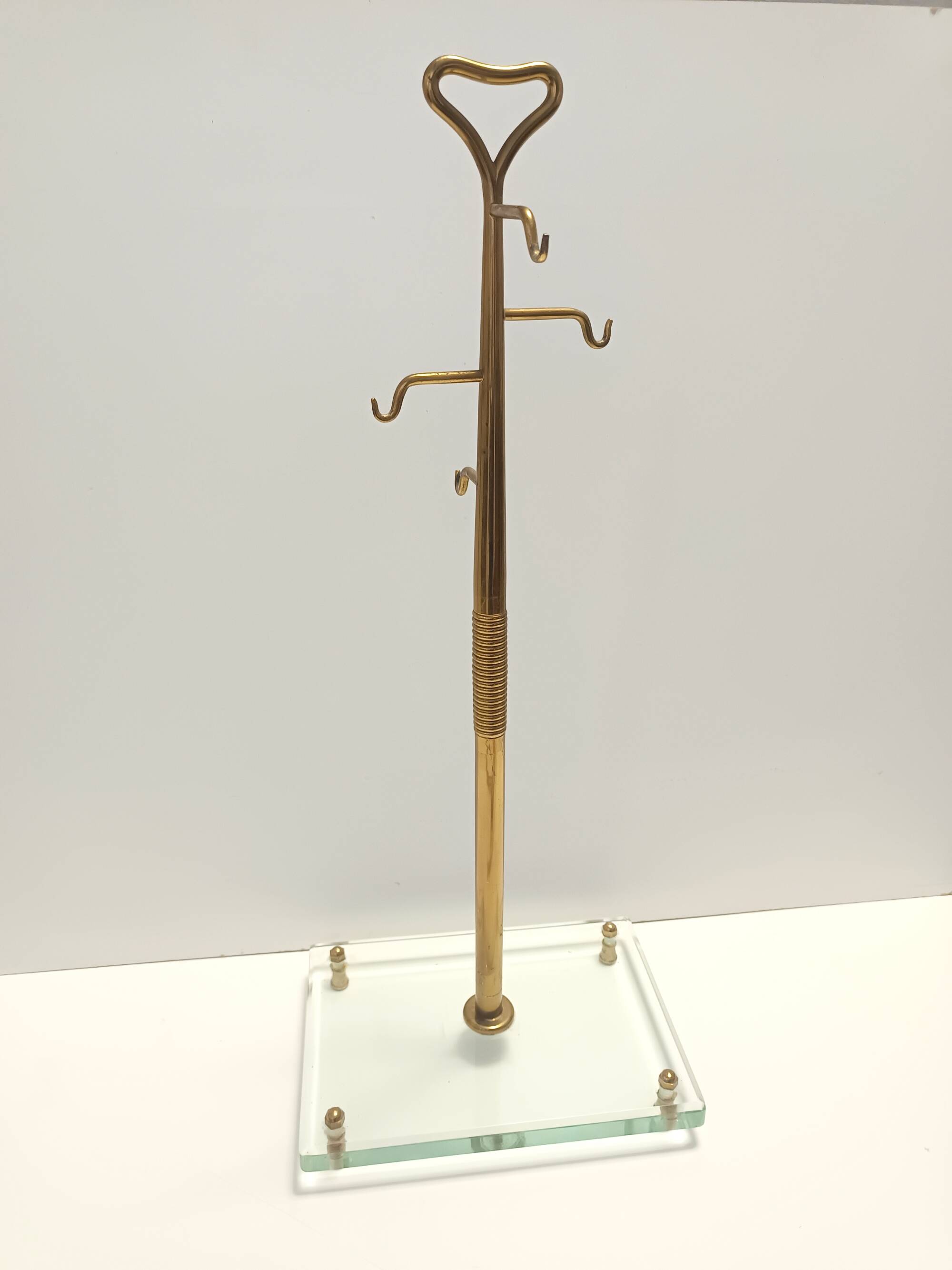 Brass, Iron and Thick Glass Fireplace Tools Set attr. to Fontana Arte