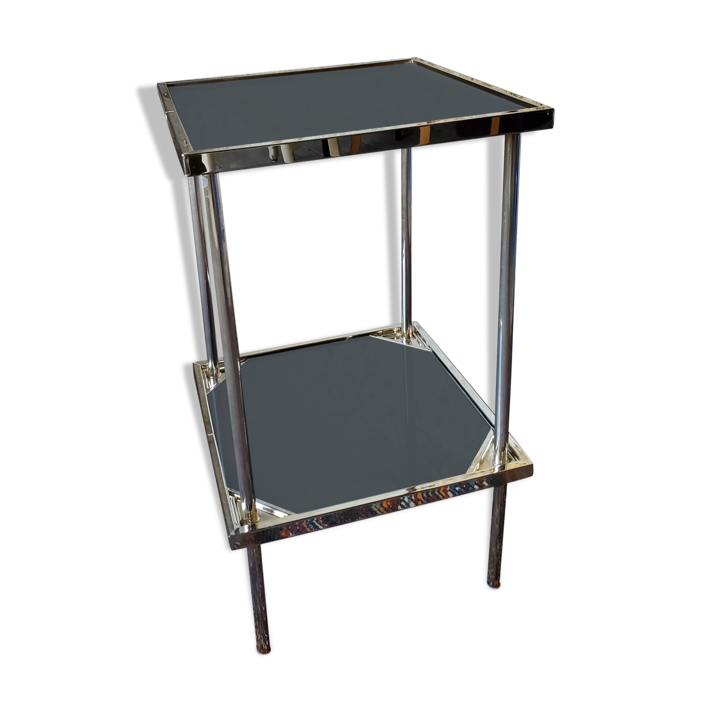 70s black glass and gold metal side table