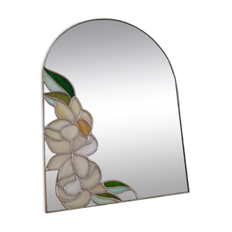 Mirror in the shape of an arcade with no vintage frame 30s pastel floral decoration in partitioned enamel 30x40cm