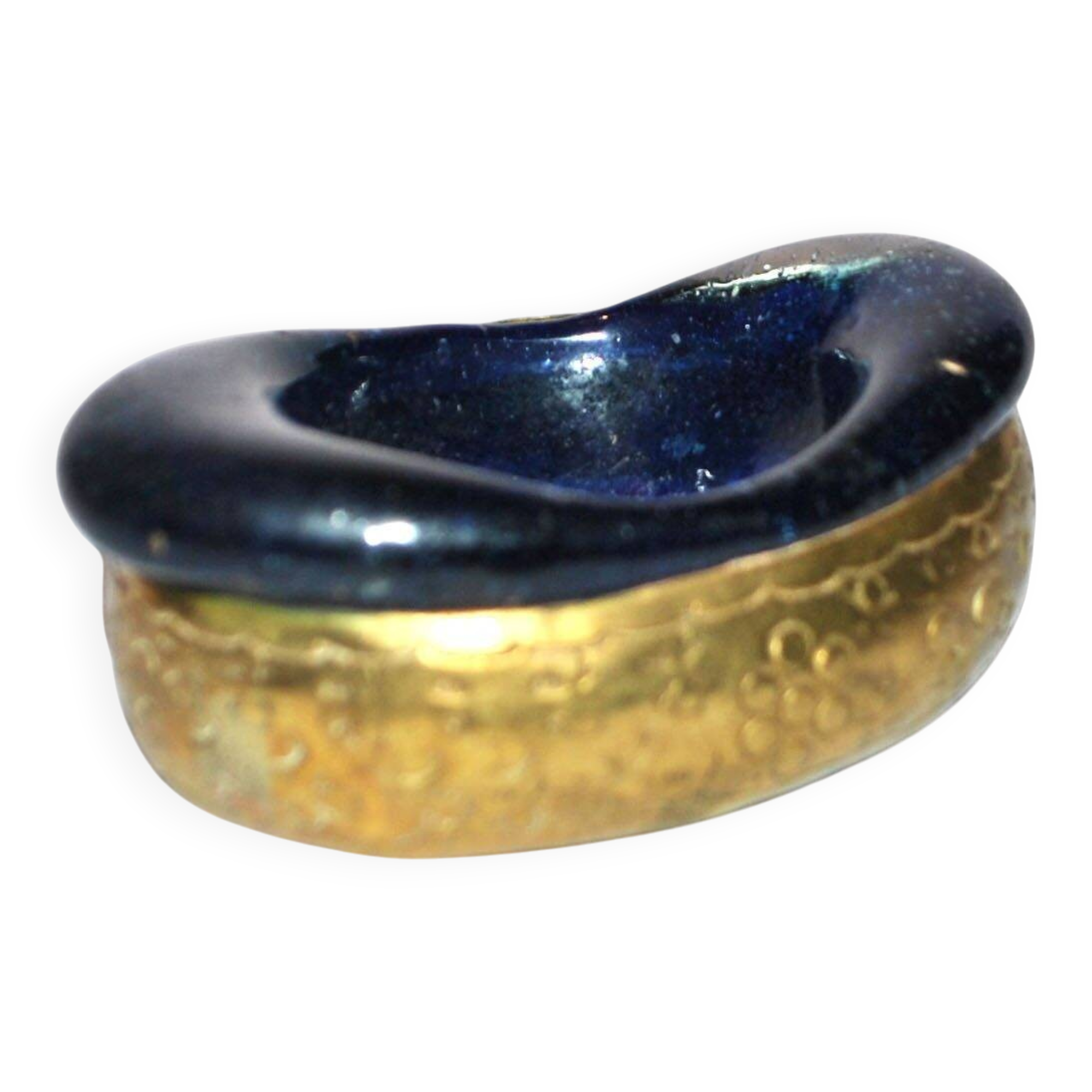 Iran ashtray bowl in iranian cobalt blue bubble glass and engraved brass