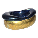 Iran ashtray bowl in iranian cobalt blue bubble glass and engraved brass