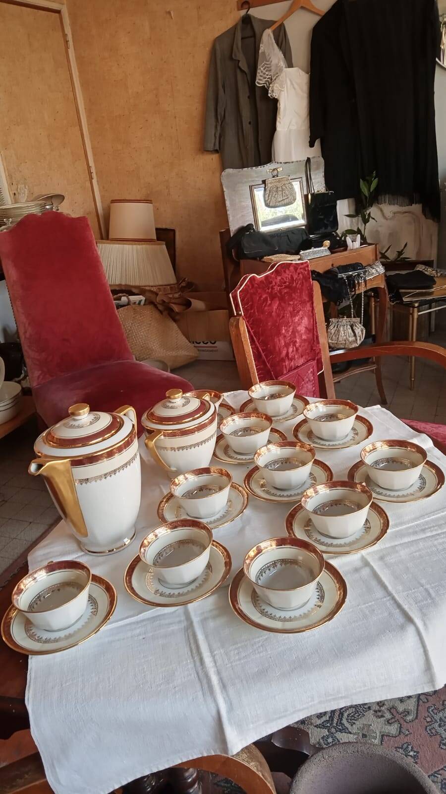Vilatte Limoges Porcelain Coffee Service 13 Pieces, 11 People 1950