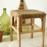 Tabouret bambou et corde artisanal vintage