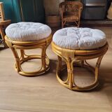 Pair of rattan poufs
