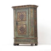 Antique Rustic Farmhouse Folk Art Painted Bridal Cabinet 1842