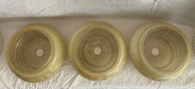 3 yellow and gold Clichy glass globes/lampshades