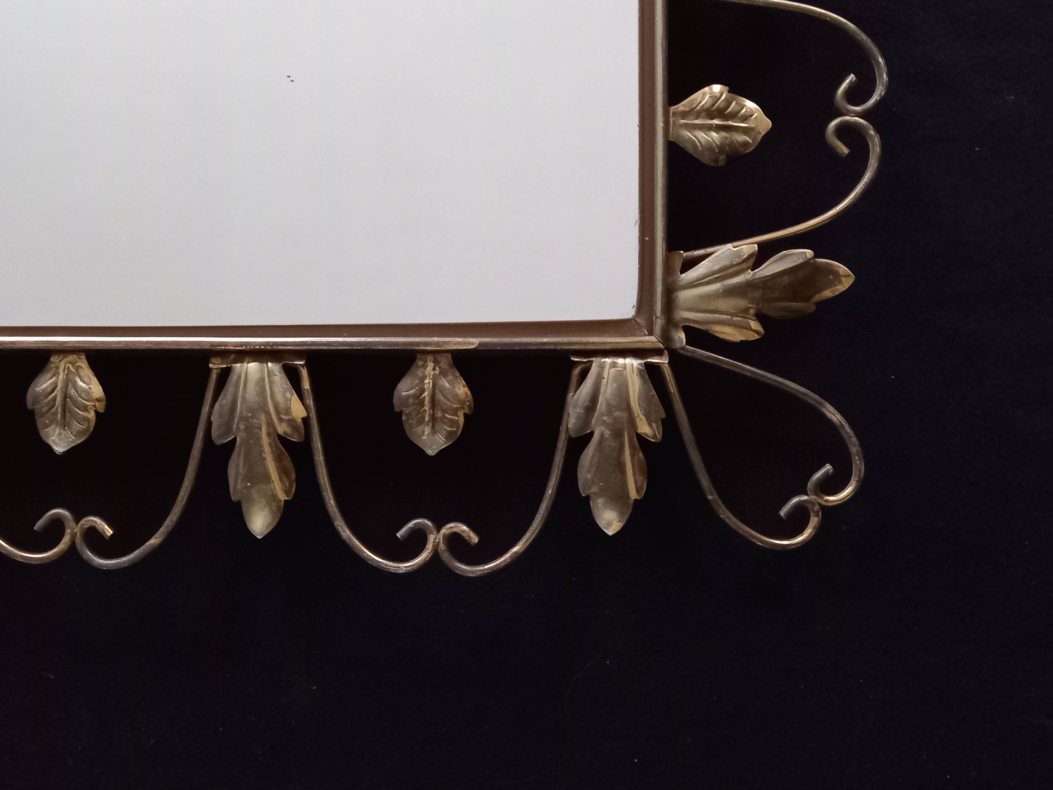 Large arched mirror with acanthus leaves and scrolls in gold metal from deknudt, 1960s