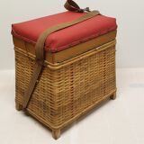Wicker fishing stool, fisherman's seat chest