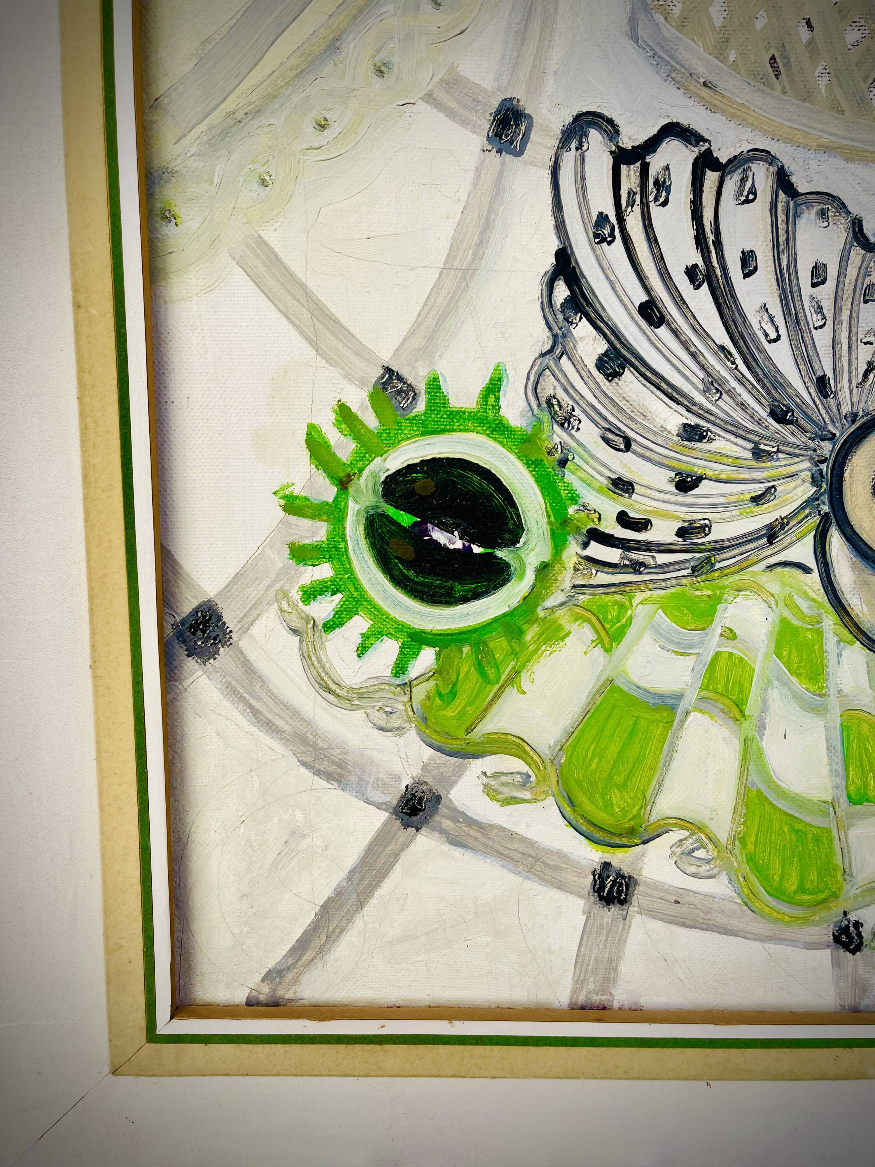 Art Deco canvas on framed chassis signed TH