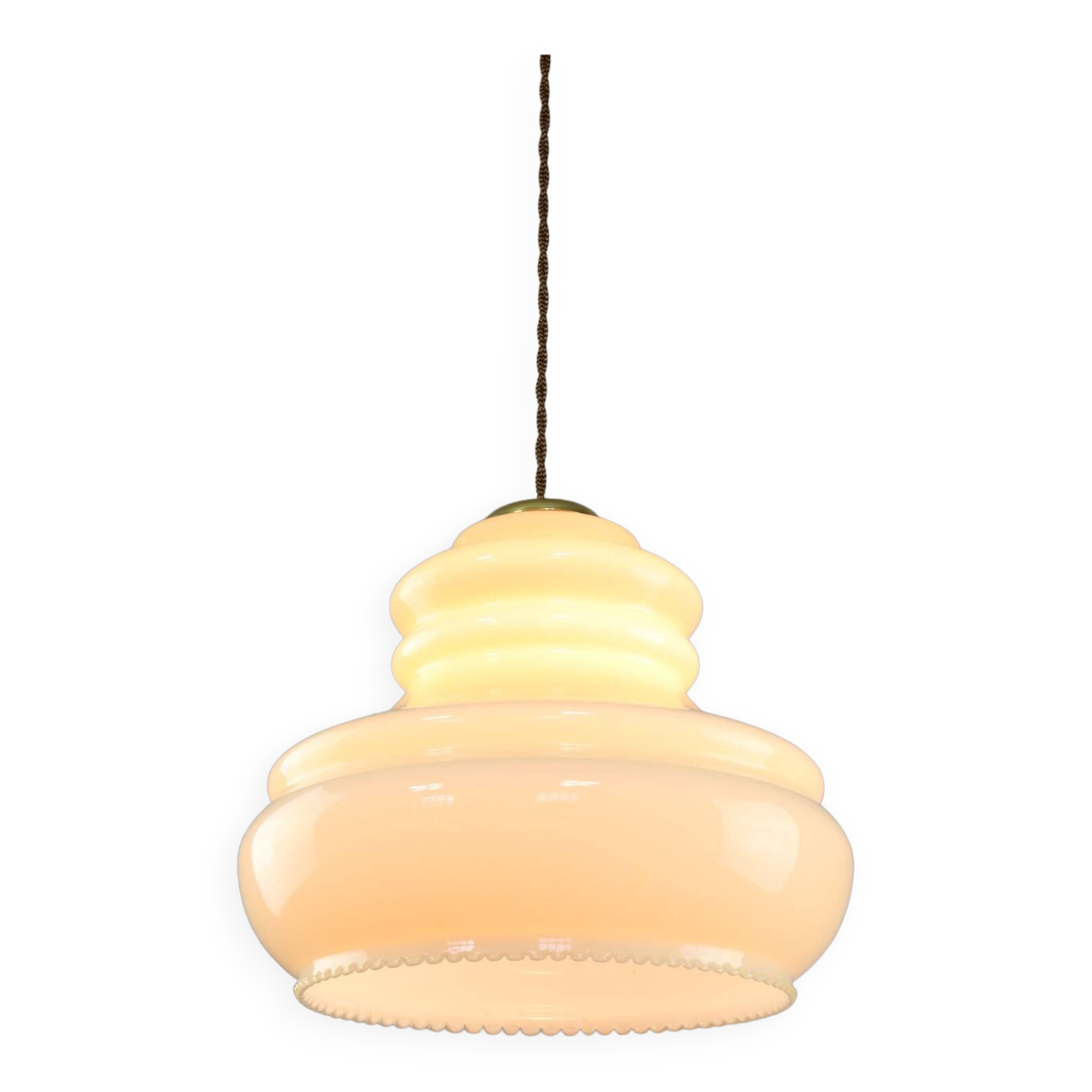 Mid-Century Italian Yellow Glass and Brass Pendant Lamp