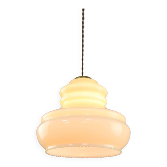 Mid-Century Italian Yellow Glass and Brass Pendant Lamp