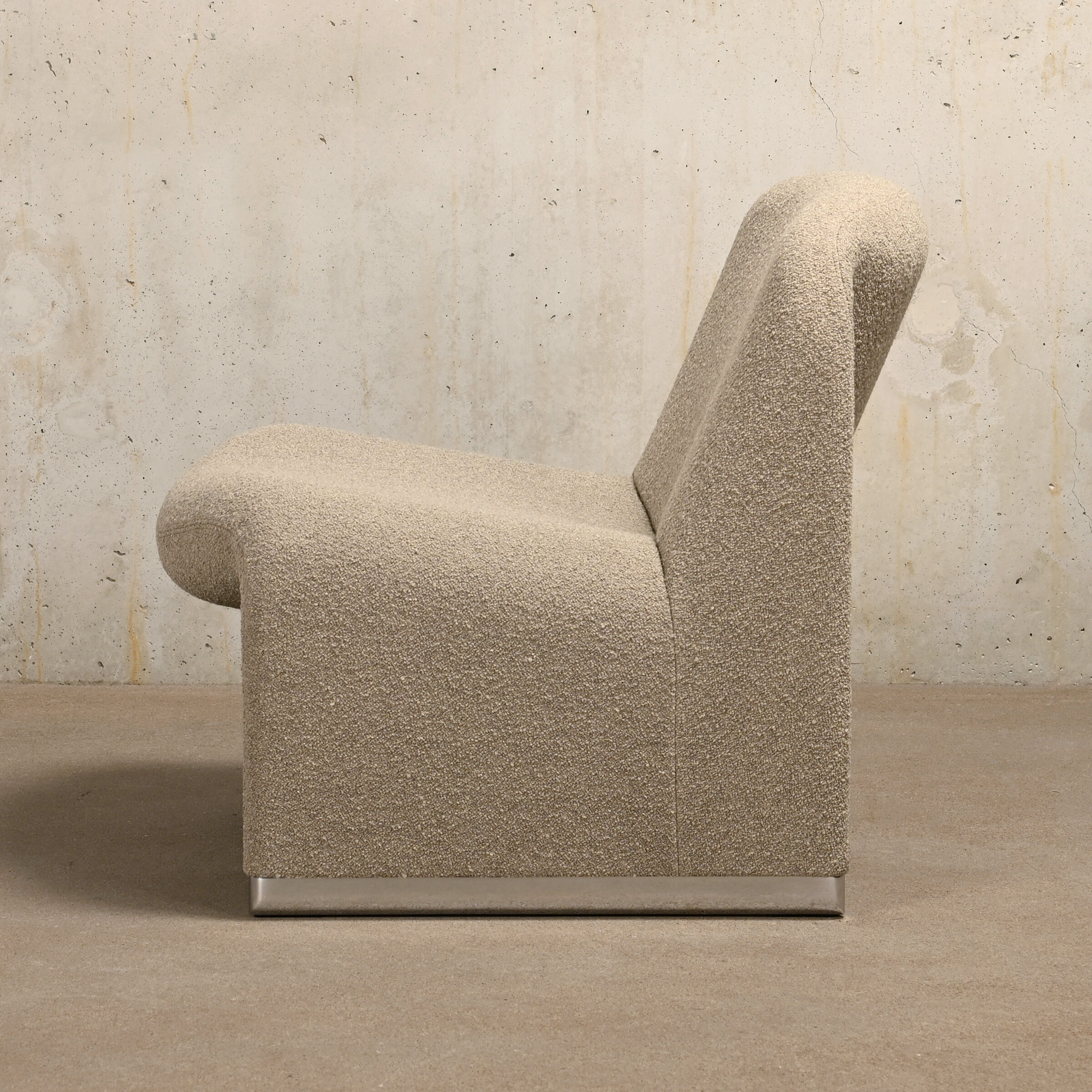 Giancarlo Piretti Alky Lounge Chairs in stone grey Bouclé Wool, Anonima Castelli