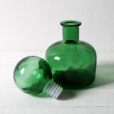 Emerald Green Glass Decanter / Genie Bottle with Stopper / Empoli / 1960s