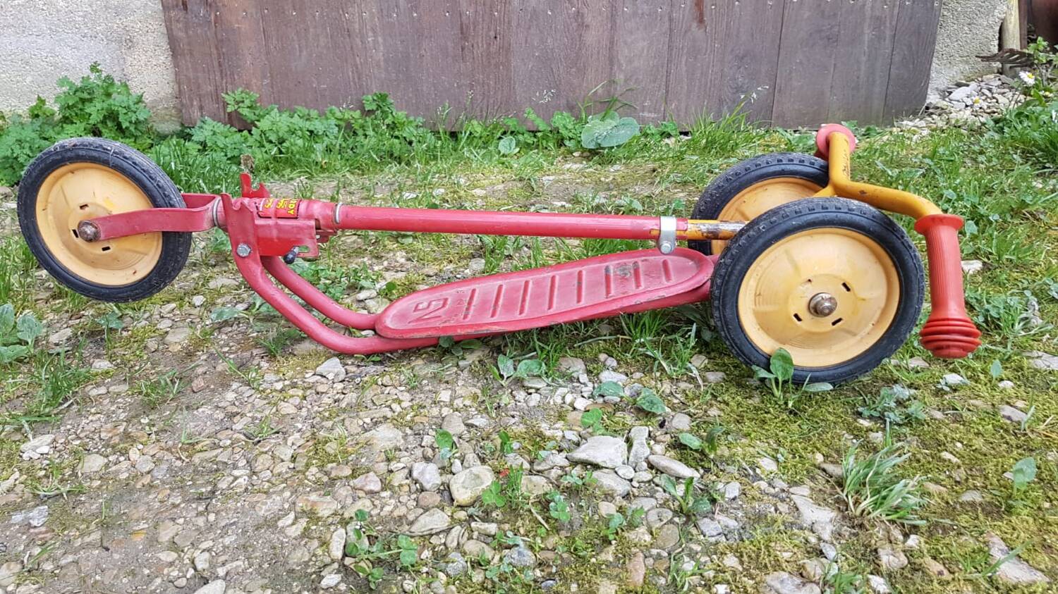 Old nordy children's scooter red metal 1970s vintage
