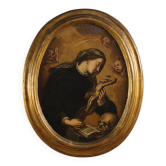 Antique oval painting of Saint Catherine of Genoa from the 17th century