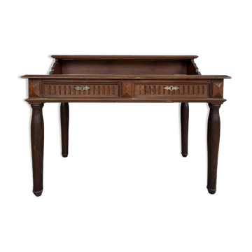 Bureau ancien style Henri II en bois massif - 2 tiroirs - 120cm