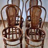 Set of 4 rattan / bamboo chairs and canning with cushions 50-60s