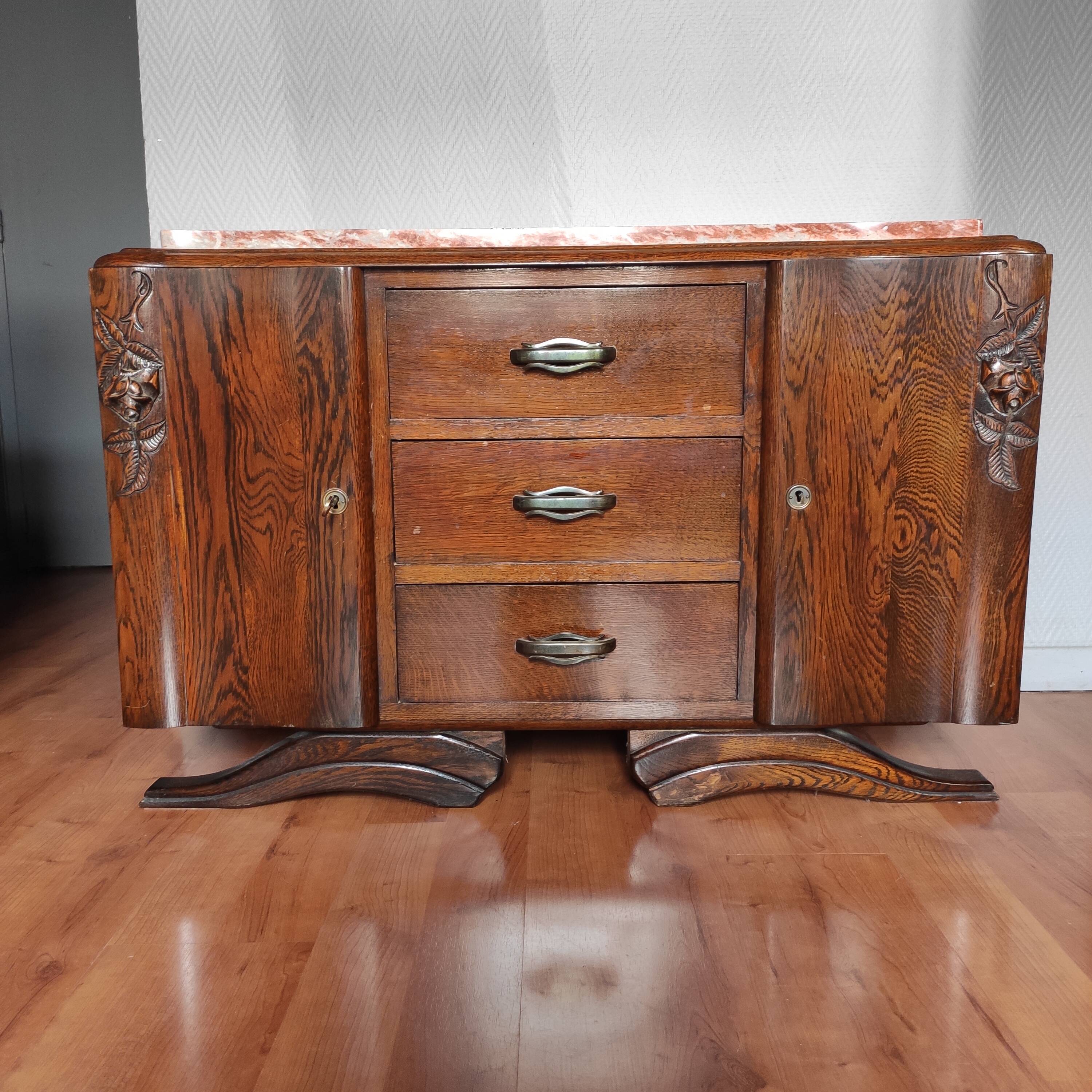 Oak art deco chest of drawers