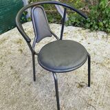 Vintage bistro chair in steel and grey leather from the 1980s.
