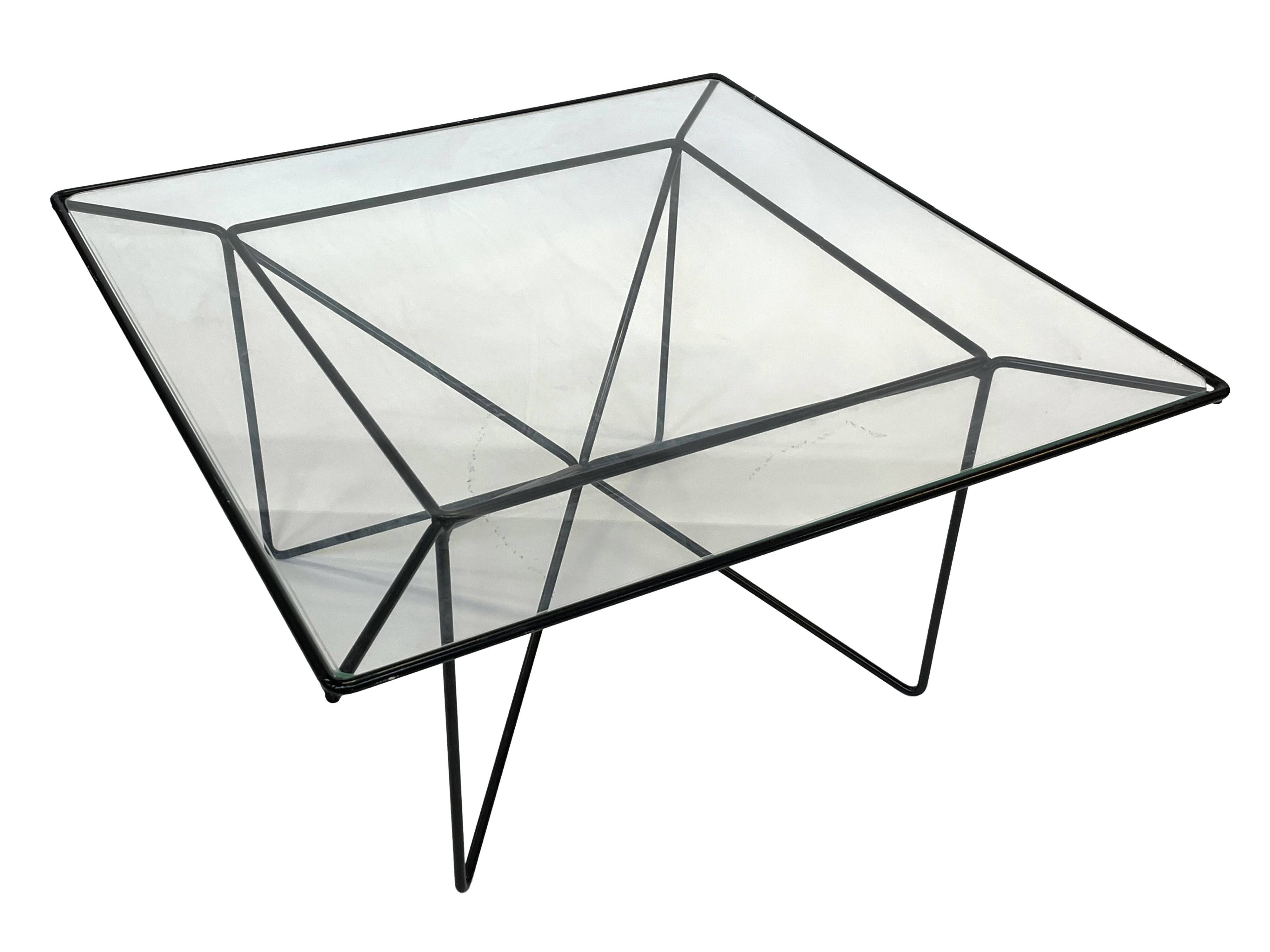 Vintage coffee table in steel and wire and glass  1970