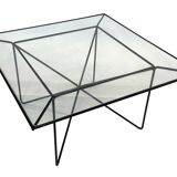 Vintage coffee table in steel and wire and glass  1970