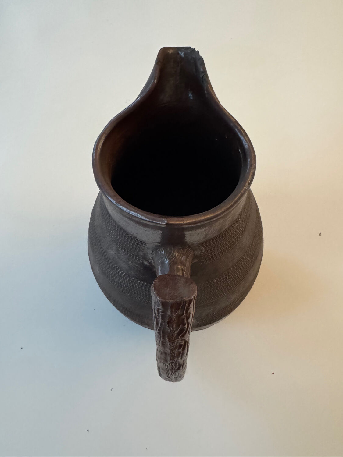 Large antique ceramic pitcher with glazed finish (sculpted stoneware) 1950