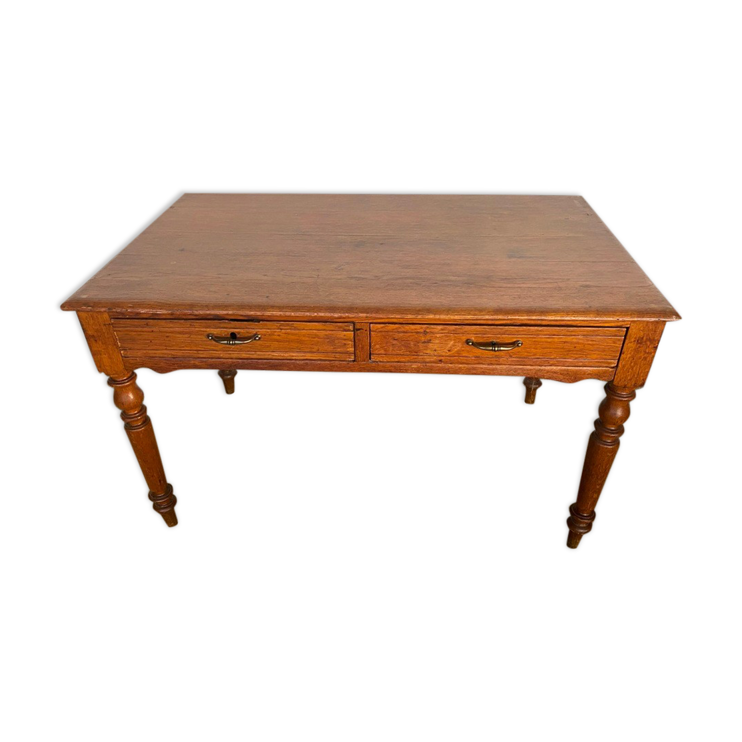 Solid oak desk with 2 drawers feet turned
