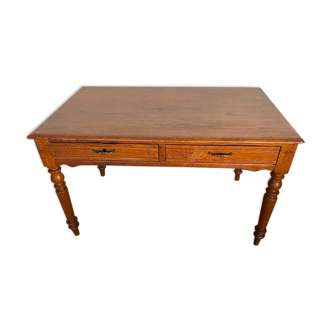Solid oak desk with 2 drawers feet turned