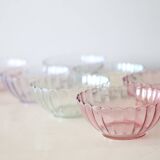 Set of 8 small bowls in pink, green and blue glass Rosaline, Arcoroc, vintage French, vintage