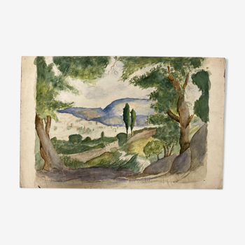 Watercolor vintage landscape