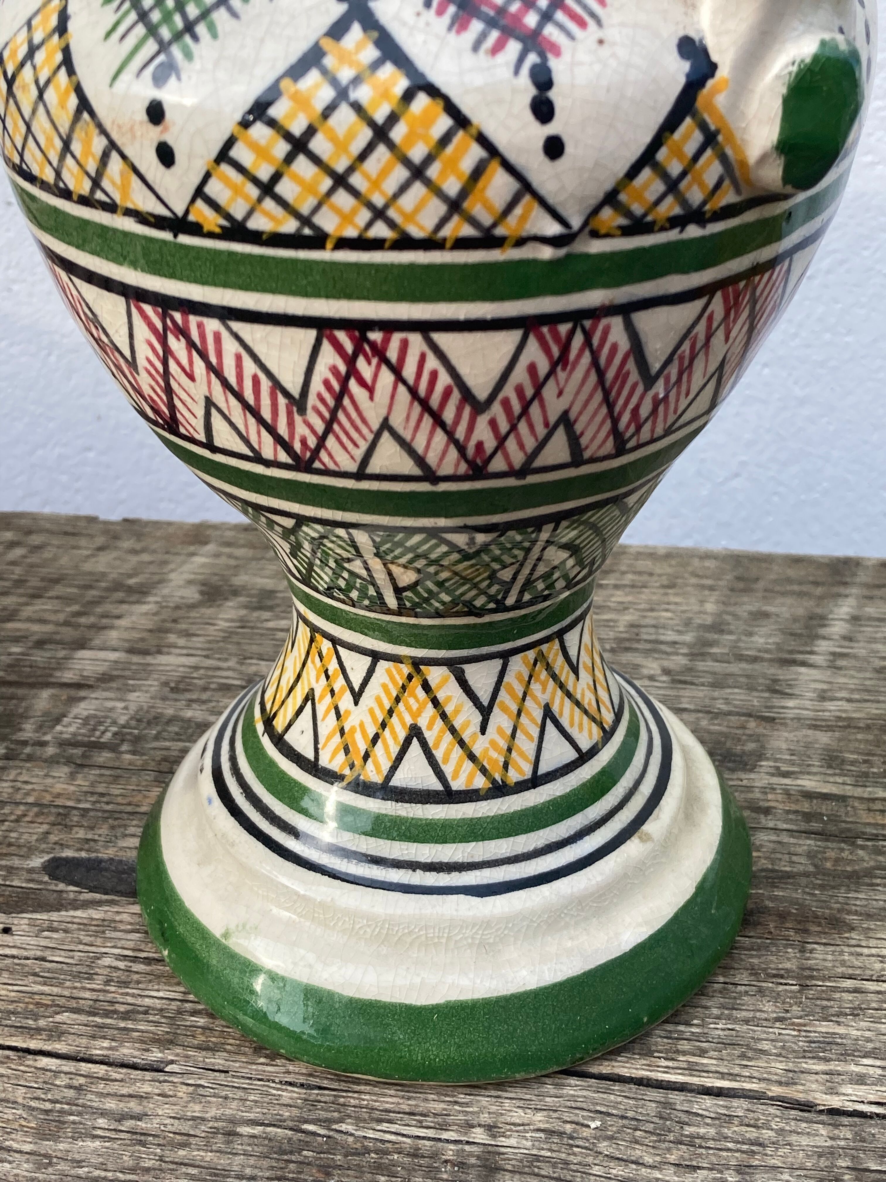 Vase Safi en céramique marocain ancien vert et marron Selency