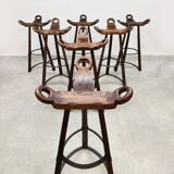 Vintage rare brutalist set of 7 Spanish barstools