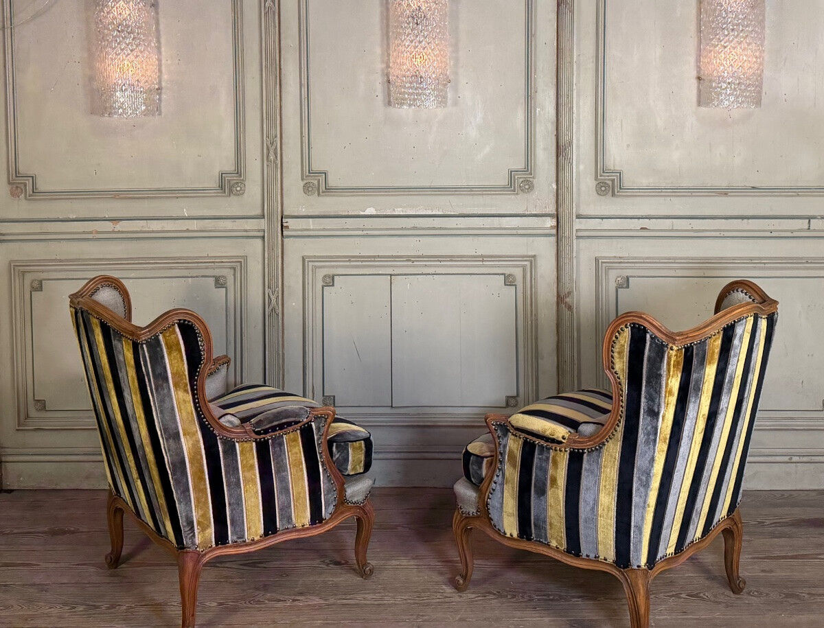 Pair of carved wooden armchairs, 20th century