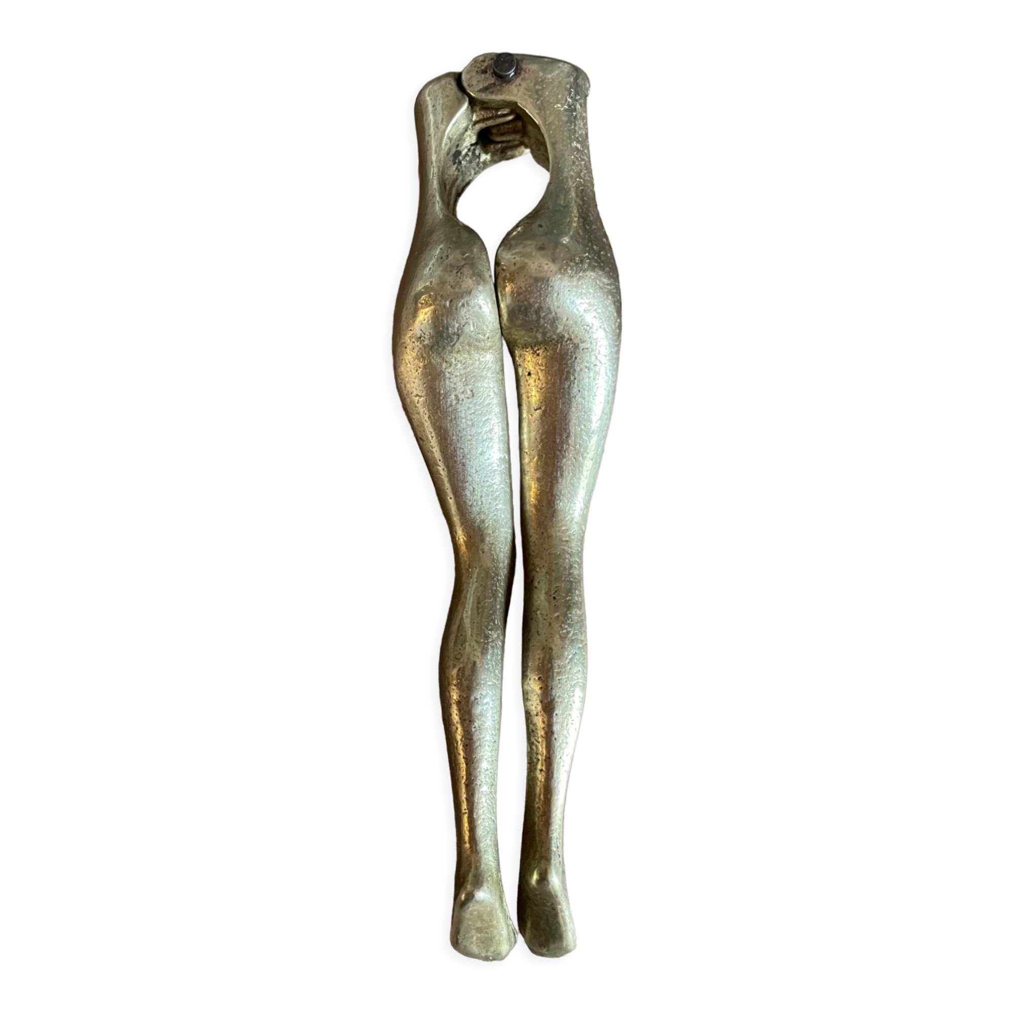 Walnut breaker in the shape of women's legs golden brass vintage