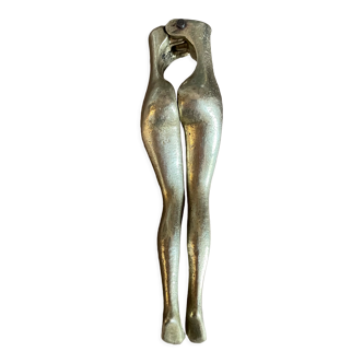 Walnut breaker in the shape of women's legs golden brass vintage