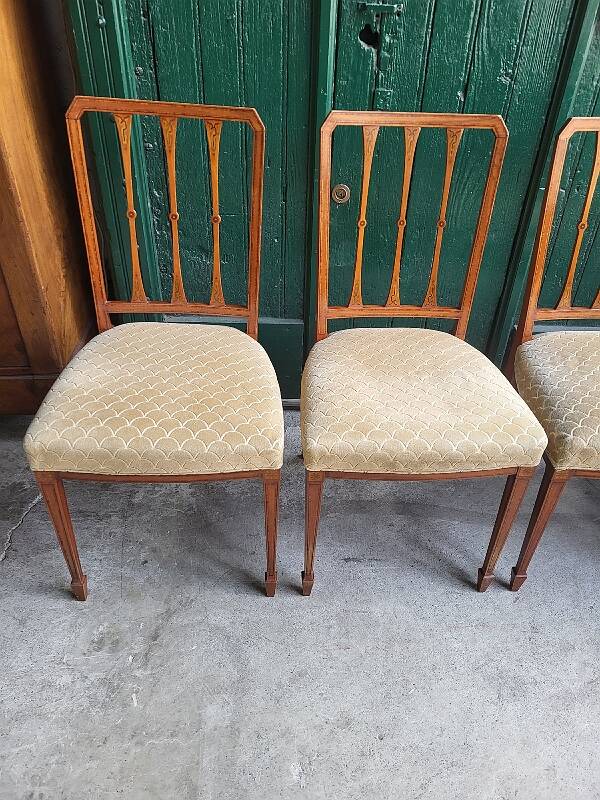 Series of 4 directory chairs in marquetry and cherry wood
