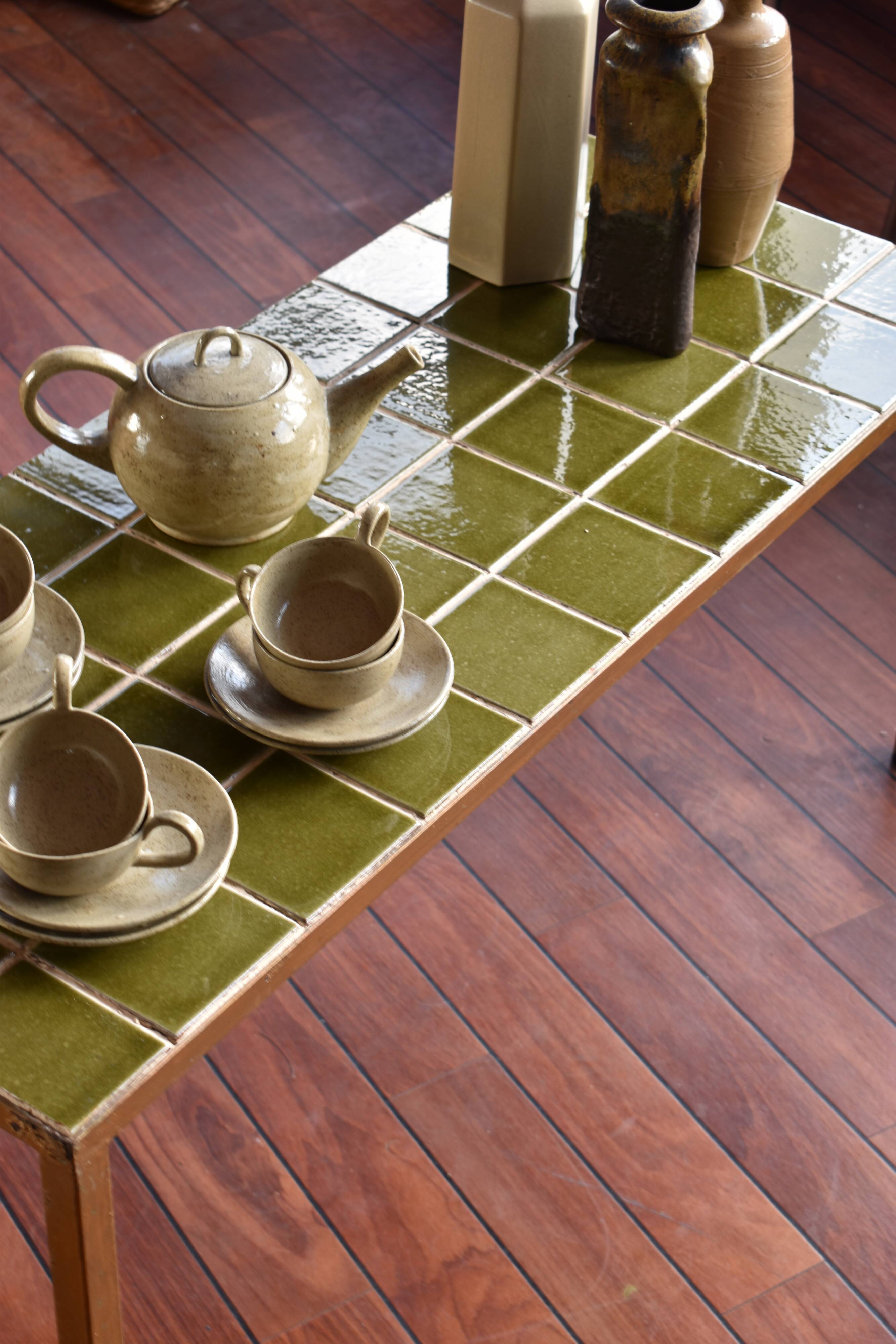 Vintage coffee table green tiles