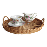 Rustic French Provence Large Round Handled Wicker Tray, France