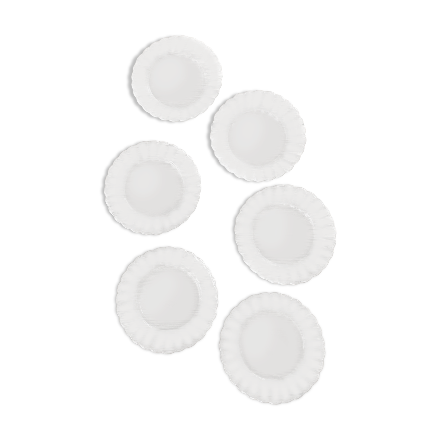 Duralex dessert plates in the shape of a daisy flower, transparent glass