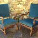 Antique Louis XIII style armchair, duck blue velvet, 67x112cm, G.Besnard