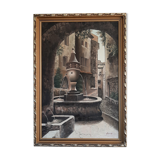 Painting on canvas, Fontaine Saint Paul de Vence signed LAINAS