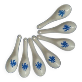 Lot de 8 cuillères asiatiques en porcelaine blanche et bleue – style Chantong chinois traditionnel