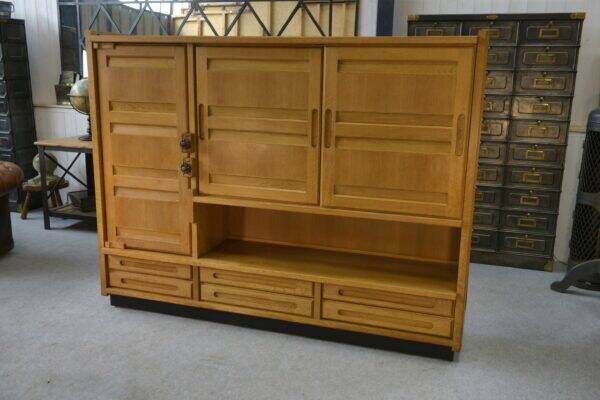 Solid oak wardrobe by Guillerme et Chambron and ceramic by Danikowski 1950s