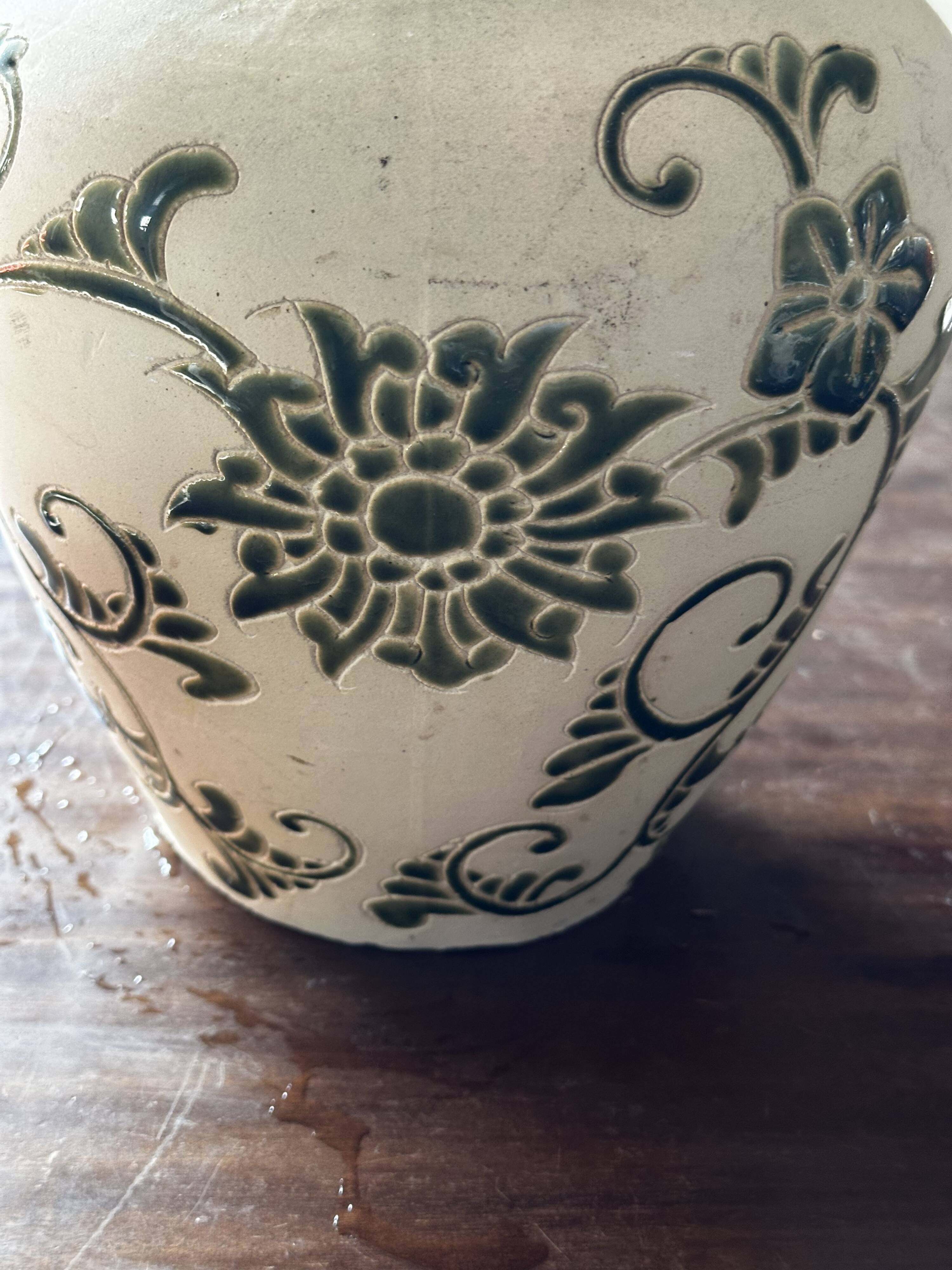 Art Deco vase signed GV (Croismare) raw and glazed ceramic