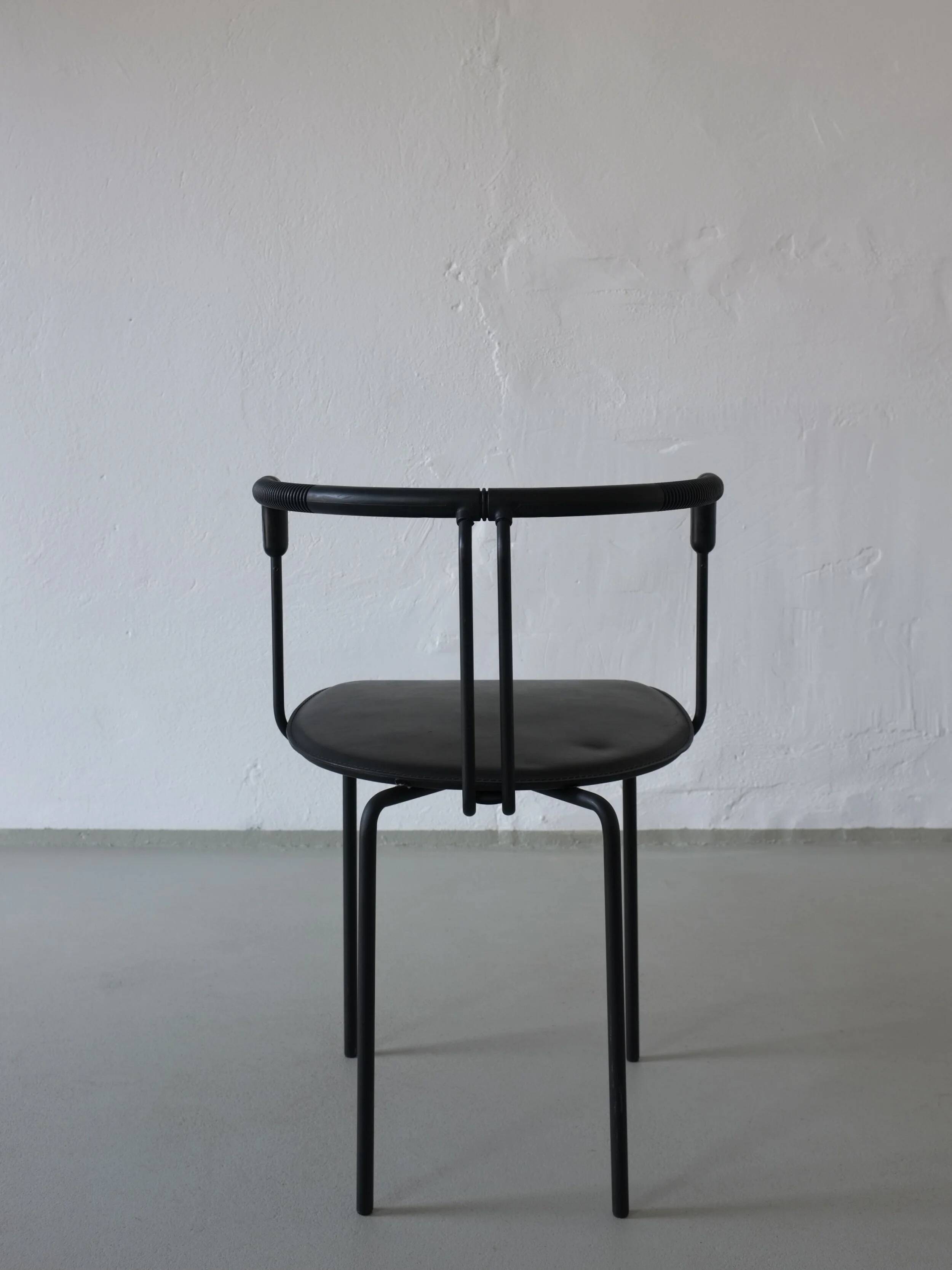 4 postmodern black leather armchairs from Cidue, Italy, 1990s