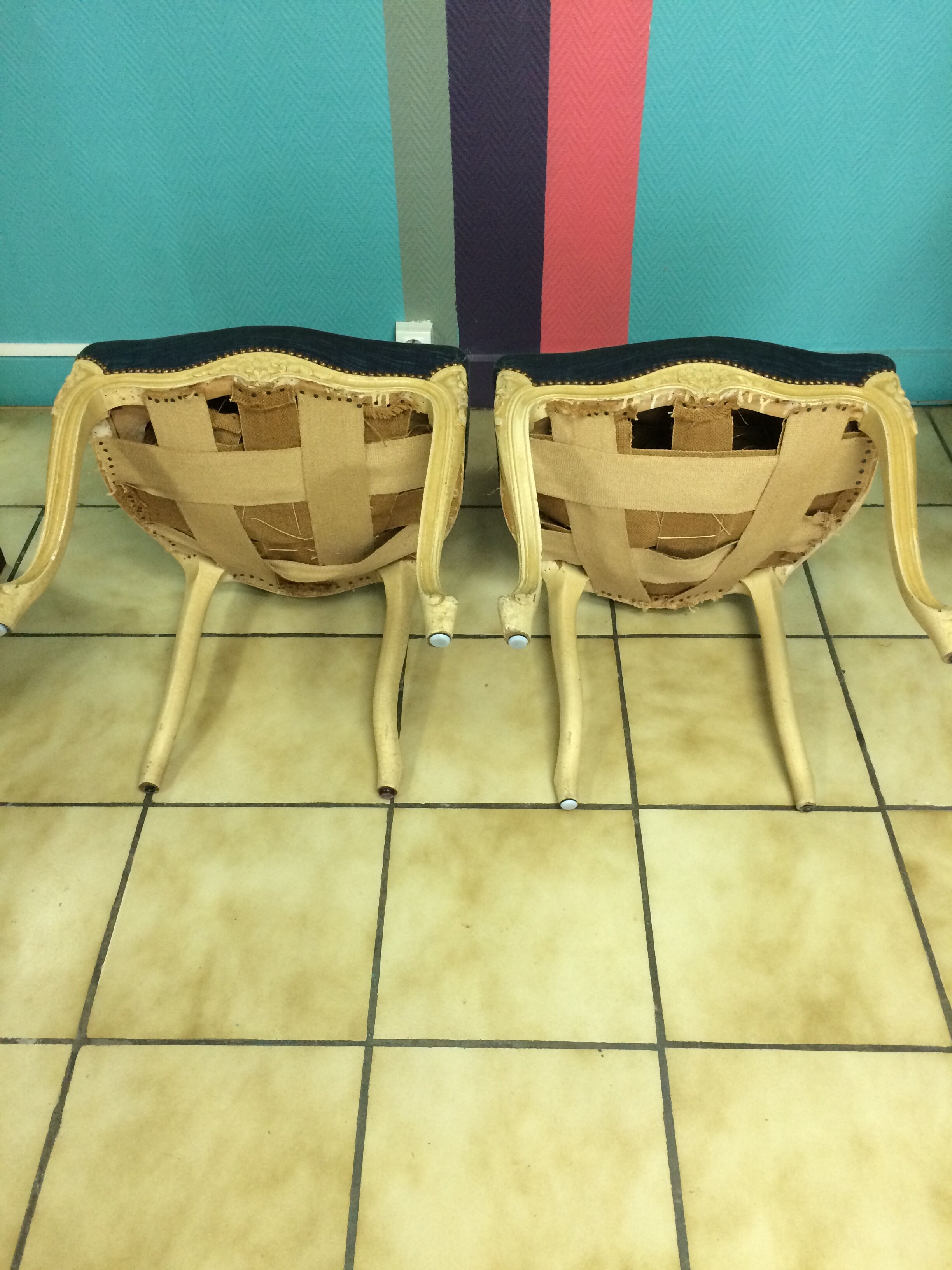 Lot of 2 chairs Louis XV in blue velvet
