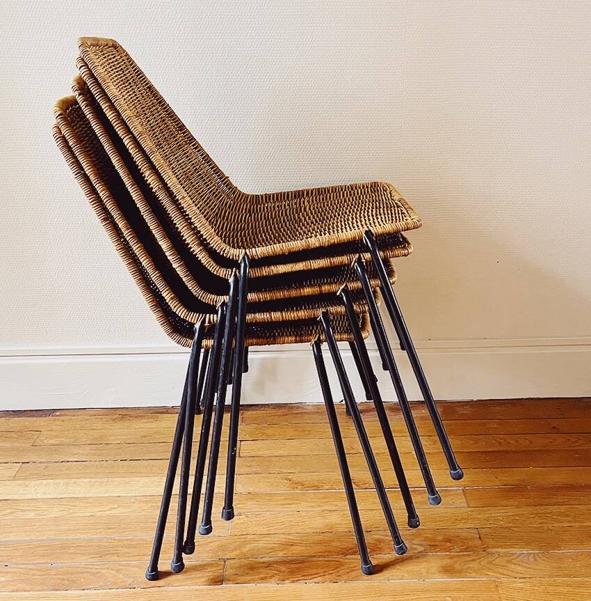 Ensemble de 5 chaises "Basket" par Gianfranco Legler, années 1950
