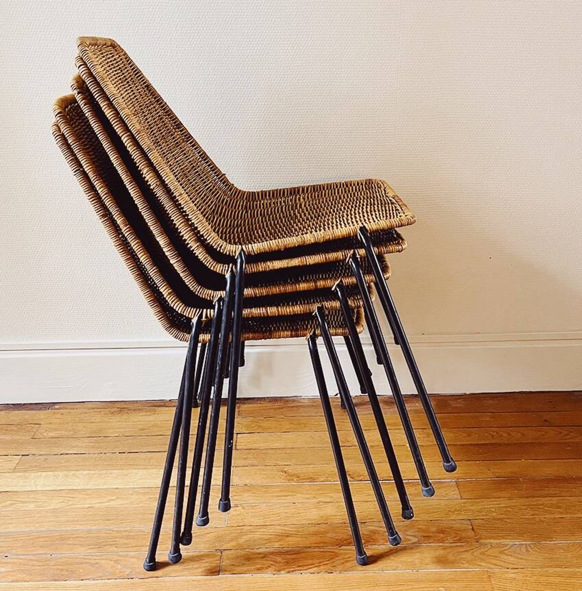 Ensemble de 5 chaises "Basket" par Gianfranco Legler, années 1950