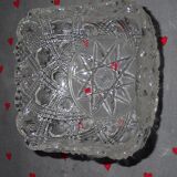 Glass, decanter, flat and old glass bowl with relief