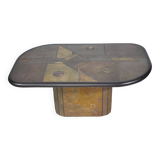 Table basse brutaliste en pierre, cuivre et laiton par Paul Kingma, années 70-80